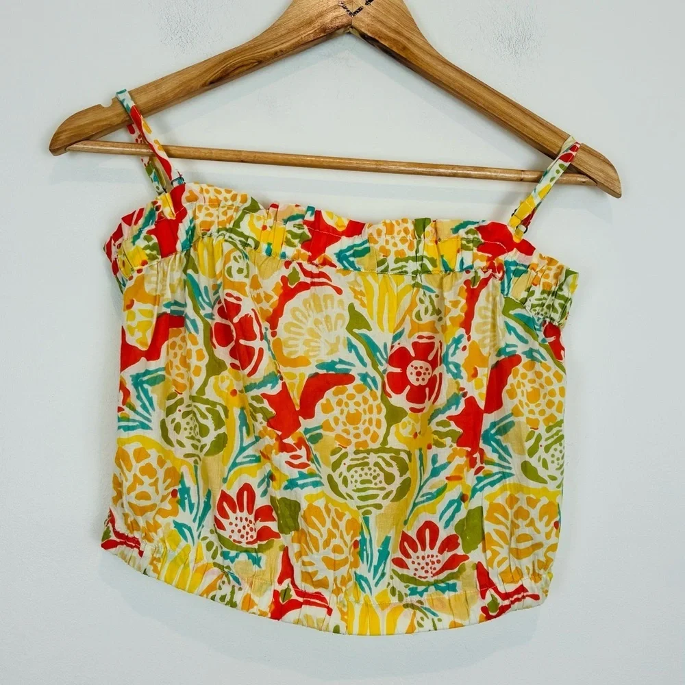 Velvet Graham and Spencer sunwashed yellow multi floral print skirt top set. XS